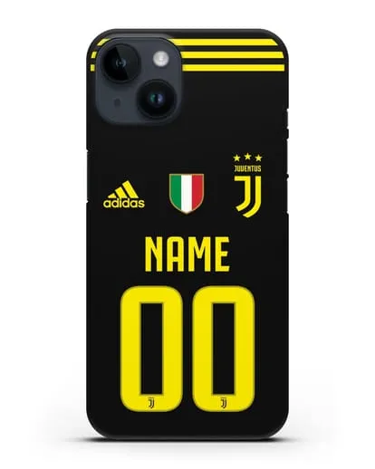 Именной чехол Ювентус с фамилией и номером (сезон 2018-2019) черная форма силиконовый для iPhone 14