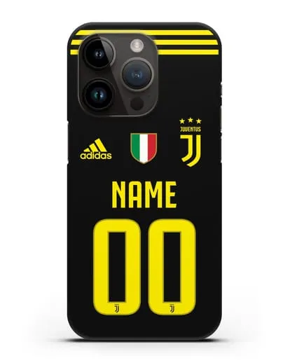 Именной чехол Ювентус с фамилией и номером (сезон 2018-2019) черная форма силиконовый для iPhone 14 Pro