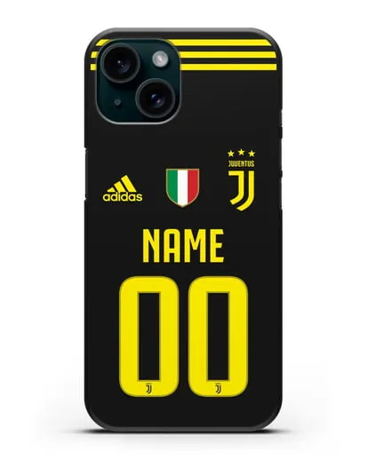 Именной чехол Ювентус с фамилией и номером (сезон 2018-2019) черная форма силиконовый для iPhone 15