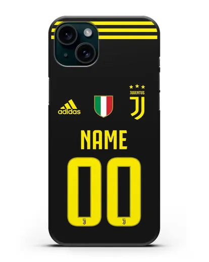 Именной чехол Ювентус с фамилией и номером (сезон 2018-2019) черная форма силиконовый для iPhone 15 Plus