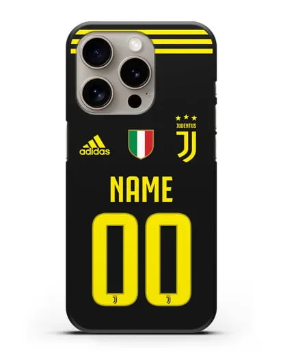 Именной чехол Ювентус с фамилией и номером (сезон 2018-2019) черная форма силиконовый для iPhone 15 Pro