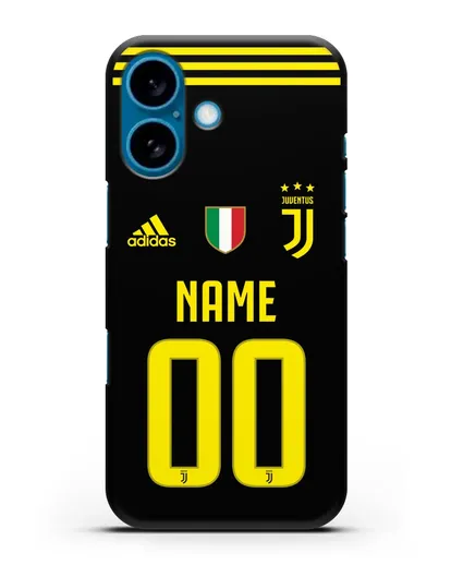 Именной чехол Ювентус с фамилией и номером (сезон 2018-2019) черная форма силиконовый для iPhone 16
