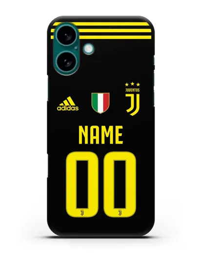 Именной чехол Ювентус с фамилией и номером (сезон 2018-2019) черная форма силиконовый для iPhone 16 Plus