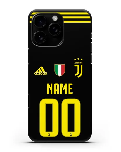 Именной чехол Ювентус с фамилией и номером (сезон 2018-2019) черная форма силиконовый для iPhone 16 Pro Max
