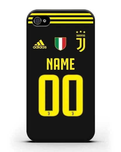 Именной чехол Ювентус с фамилией и номером (сезон 2018-2019) черная форма силиконовый для iPhone 4/4s