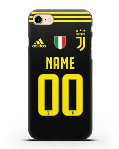 Именной чехол Ювентус с фамилией и номером (сезон 2018-2019) черная форма силиконовый для iPhone 8