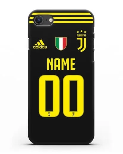 Именной чехол Ювентус с фамилией и номером (сезон 2018-2019) черная форма силиконовый для iPhone SE 2020