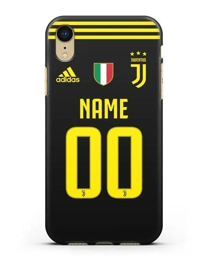 Именной чехол Ювентус с фамилией и номером (сезон 2018-2019) черная форма силиконовый для iPhone XR