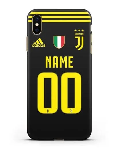Именной чехол Ювентус с фамилией и номером (сезон 2018-2019) черная форма силиконовый для iPhone XS Max