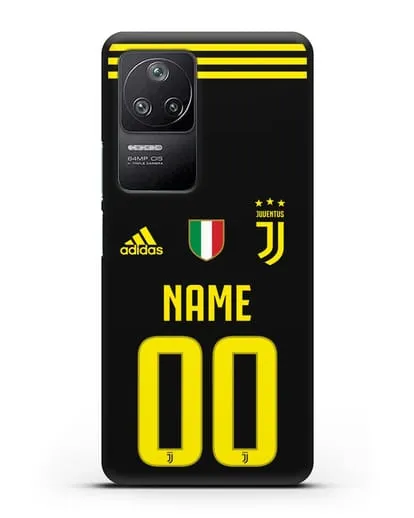 Именной чехол Ювентус с фамилией и номером (сезон 2018-2019) черная форма силиконовый для Xiaomi Poco F4
