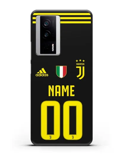 Именной чехол Ювентус с фамилией и номером (сезон 2018-2019) черная форма силиконовый для Xiaomi Poco F5 Pro