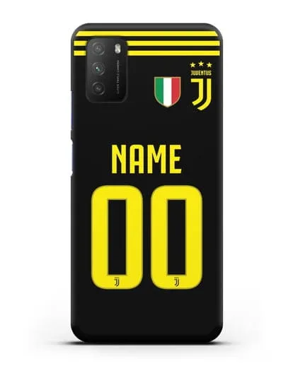 Именной чехол Ювентус с фамилией и номером (сезон 2018-2019) черная форма силиконовый для Xiaomi Poco M3