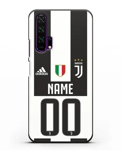 Именной чехол Ювентус с фамилией и номером (сезон 2018-2019) бело-черная форма силиконовый для Honor 20 Pro