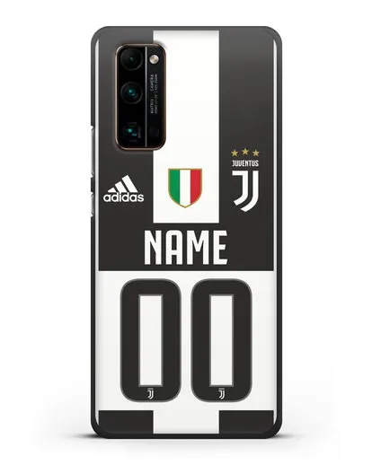 Именной чехол Ювентус с фамилией и номером (сезон 2018-2019) бело-черная форма силиконовый для Honor 30 Pro