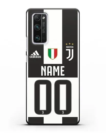 Именной чехол Ювентус с фамилией и номером (сезон 2018-2019) бело-черная форма силиконовый для Honor 30 Pro Plus