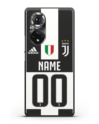 Именной чехол Ювентус с фамилией и номером (сезон 2018-2019) бело-черная форма силиконовый для Honor 50 Pro