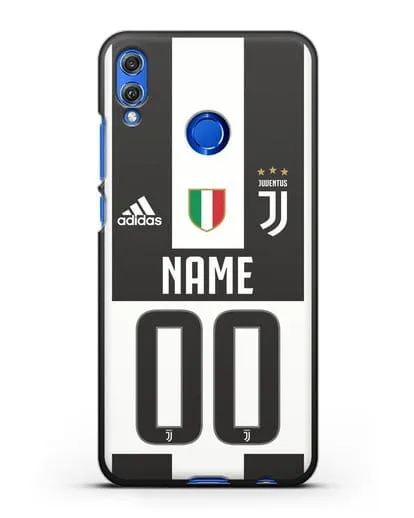 Именной чехол Ювентус с фамилией и номером (сезон 2018-2019) бело-черная форма силиконовый для Honor 8X