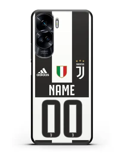 Именной чехол Ювентус с фамилией и номером (сезон 2018-2019) бело-черная форма силиконовый для Honor 90 Lite
