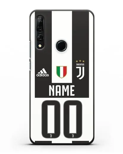 Именной чехол Ювентус с фамилией и номером (сезон 2018-2019) бело-черная форма силиконовый для Honor 9X