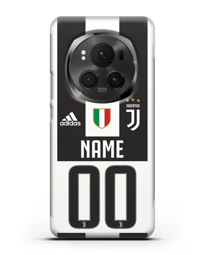 Именной чехол Ювентус с фамилией и номером (сезон 2018-2019) бело-черная форма силиконовый для Honor Magic 6 Pro