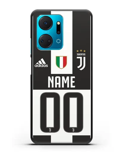 Именной чехол Ювентус с фамилией и номером (сезон 2018-2019) бело-черная форма силиконовый для Honor X7a Plus