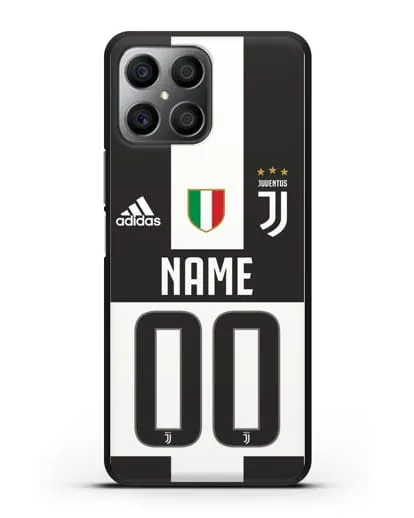 Именной чехол Ювентус с фамилией и номером (сезон 2018-2019) бело-черная форма силиконовый для Honor X8