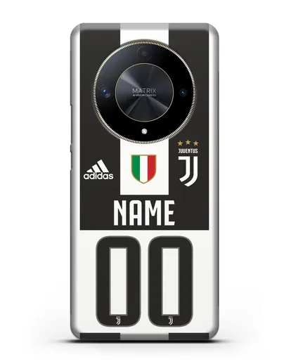 Именной чехол Ювентус с фамилией и номером (сезон 2018-2019) бело-черная форма силиконовый для Honor X9b