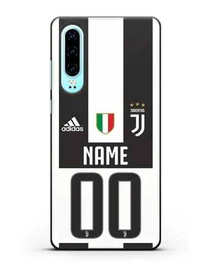 Именной чехол Ювентус с фамилией и номером (сезон 2018-2019) бело-черная форма силиконовый для Huawei P30