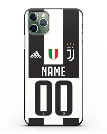 Именной чехол Ювентус с фамилией и номером (сезон 2018-2019) бело-черная форма силиконовый для iPhone 11 Pro