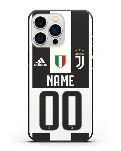 Именной чехол Ювентус с фамилией и номером (сезон 2018-2019) бело-черная форма силиконовый для iPhone 13 Pro