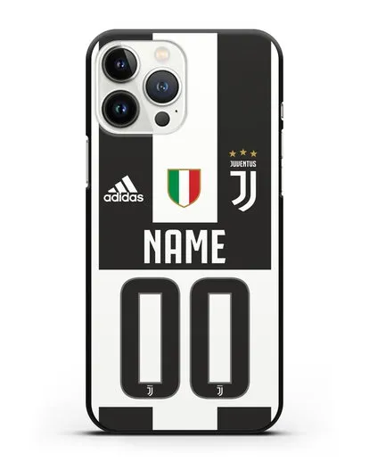 Именной чехол Ювентус с фамилией и номером (сезон 2018-2019) бело-черная форма силиконовый для iPhone 13 Pro Max