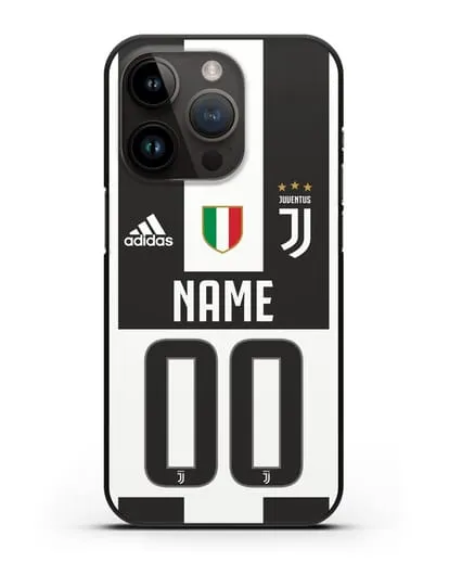 Именной чехол Ювентус с фамилией и номером (сезон 2018-2019) бело-черная форма силиконовый для iPhone 14 Pro