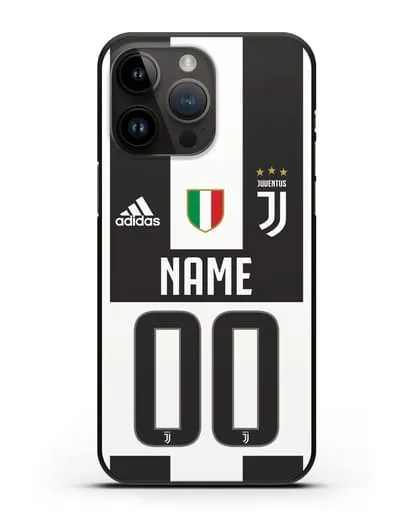 Именной чехол Ювентус с фамилией и номером (сезон 2018-2019) бело-черная форма силиконовый для iPhone 14 Pro Max