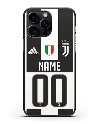 Именной чехол Ювентус с фамилией и номером (сезон 2018-2019) бело-черная форма силиконовый для iPhone 15 Pro Max