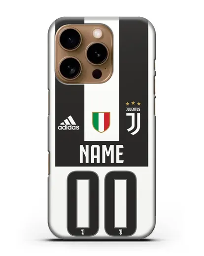 Именной чехол Ювентус с фамилией и номером (сезон 2018-2019) бело-черная форма силиконовый для iPhone 16 Pro