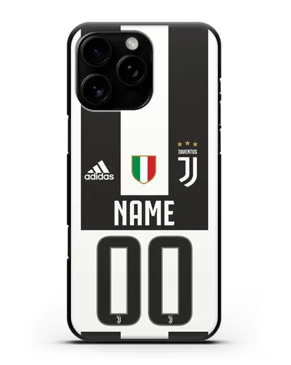 Именной чехол Ювентус с фамилией и номером (сезон 2018-2019) бело-черная форма силиконовый для iPhone 16 Pro Max
