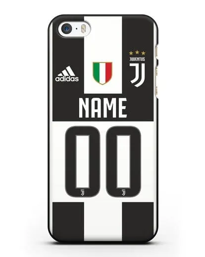 Именной чехол Ювентус с фамилией и номером (сезон 2018-2019) бело-черная форма силиконовый для iPhone 5/5s/SE