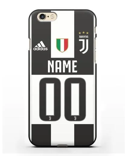 Именной чехол Ювентус с фамилией и номером (сезон 2018-2019) бело-черная форма силиконовый для iPhone 6