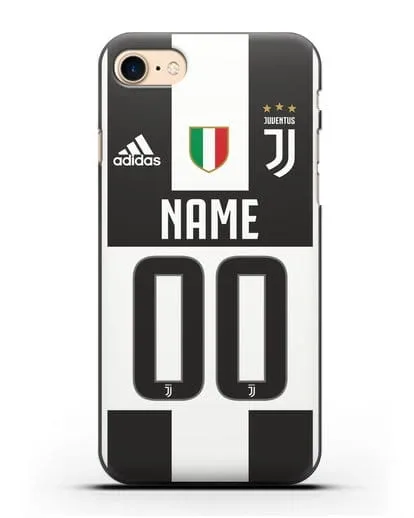 Именной чехол Ювентус с фамилией и номером (сезон 2018-2019) бело-черная форма силиконовый для iPhone 7