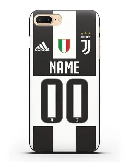 Именной чехол Ювентус с фамилией и номером (сезон 2018-2019) бело-черная форма силиконовый для iPhone 7 Plus