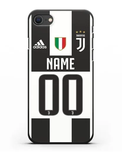 Именной чехол Ювентус с фамилией и номером (сезон 2018-2019) бело-черная форма силиконовый для iPhone SE 2020