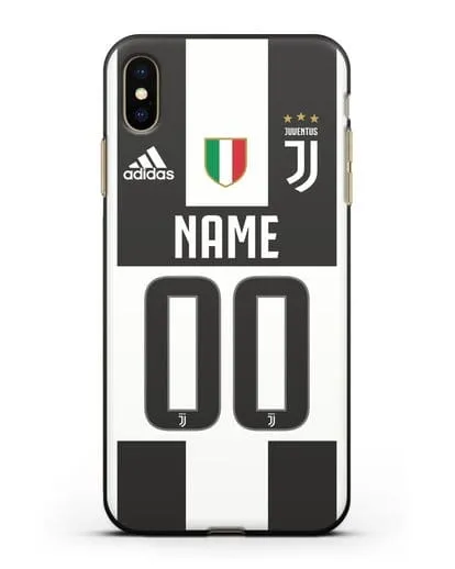 Именной чехол Ювентус с фамилией и номером (сезон 2018-2019) бело-черная форма силиконовый для iPhone XS Max