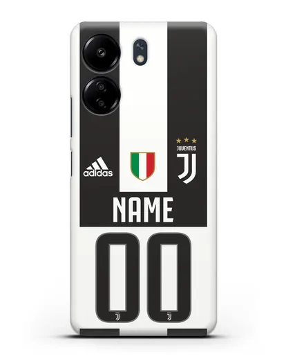 Именной чехол Ювентус с фамилией и номером (сезон 2018-2019) бело-черная форма силиконовый для Xiaomi Poco C65