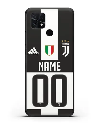 Именной чехол Ювентус с фамилией и номером (сезон 2018-2019) бело-черная форма силиконовый для Xiaomi Poco C40