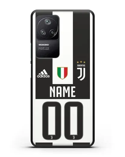Именной чехол Ювентус с фамилией и номером (сезон 2018-2019) бело-черная форма силиконовый для Xiaomi Poco F4