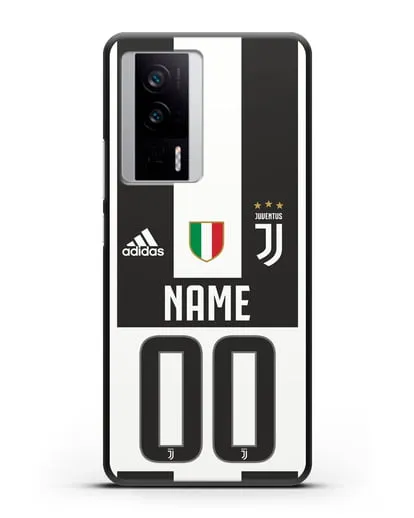 Именной чехол Ювентус с фамилией и номером (сезон 2018-2019) бело-черная форма силиконовый для Xiaomi Poco F5 Pro
