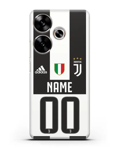Именной чехол Ювентус с фамилией и номером (сезон 2018-2019) бело-черная форма силиконовый для Xiaomi Poco F6