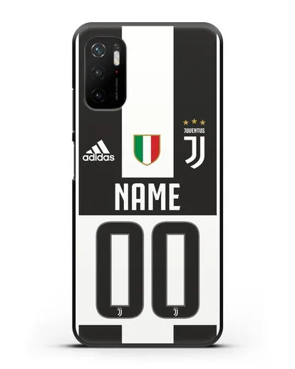 Именной чехол Ювентус с фамилией и номером (сезон 2018-2019) бело-черная форма силиконовый для Xiaomi Poco M3 Pro
