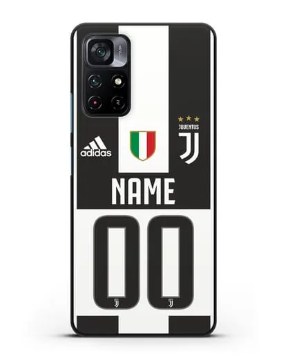 Именной чехол Ювентус с фамилией и номером (сезон 2018-2019) бело-черная форма силиконовый для Xiaomi Poco M4 Pro 5G