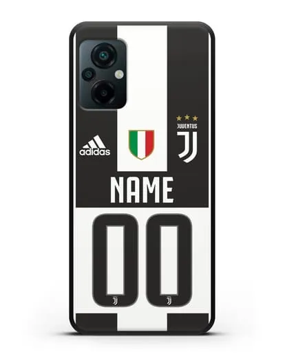 Именной чехол Ювентус с фамилией и номером (сезон 2018-2019) бело-черная форма силиконовый для Xiaomi Poco M5
